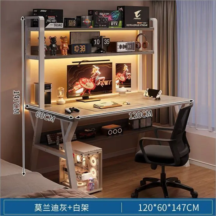 مكتب باللون الابيض مع رفوف علوية